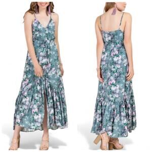 Mi Ami Sage Green Floral Romantic Ruffle Maxi Dress Strappy Boho Cottagecore - S
